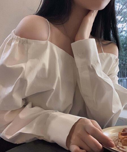 있음 선적 사이즈 업데이트 한국 chic 가을 프랑스식 오프숄더 슬립 긴팔 여성 셔츠 슬림해 보이는 다용도 셔츠