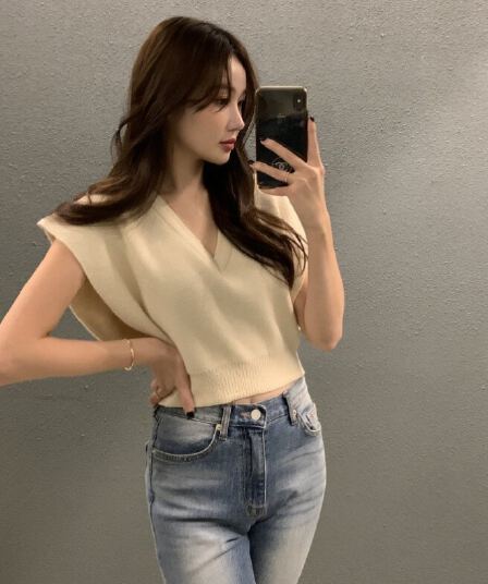 있음 선적 사이즈 업데이트 한국 chic 가을 레트로 V넥 베스트 스웨터 여자 루즈핏 다용도 니트 조끼