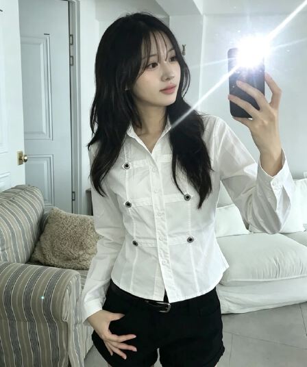 한국 chic 가을 겨울 새로운 레트로 단추 장식 몸매 가꾸기 슬림해 보이는 셔츠