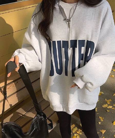 있음 선적 사이즈 업데이트 chic 가을 겨울 한 부서 스탠드 칼라 지퍼 루즈핏 알파벳 프린트 털이 있는 보온 후드티