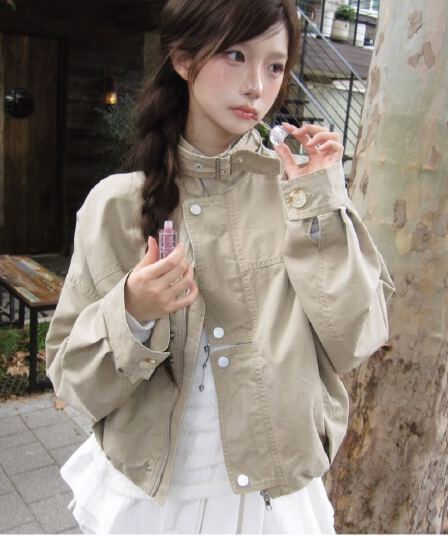 한국 chic 가을 겨울 새로운 레트로 스탠드 칼라 워크웨어 짧은 외투