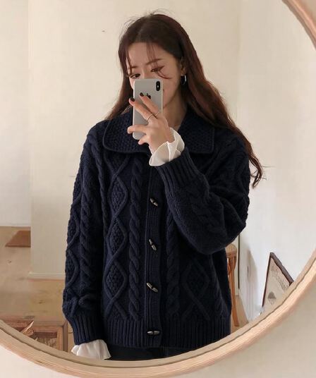 있음 선적 한국 chic 겨울 새로운 한 부서 소뿔 버클 학원 스타일 꽈배기 스웨터 코트