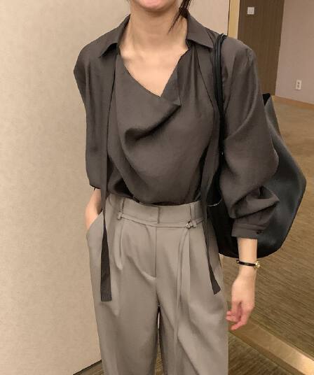 한국 chic 가을 겨울 새로운 한 부서 힙 칼라 리본 고급 센스 다용도 셔츠