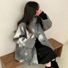 批发已出货尺码更新韩国chic冬季新款立领加棉加厚慵懒宽松呢大衣