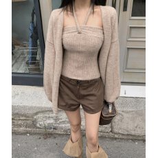 批发韩国chic<b class='q'>秋</b>冬新款性感挂脖背心＋针织外套两件套