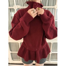 批发<b class='q'>韩国</b>chic秋冬新款韩系立领设计感可拆卸屁帘裙摆针织两件套