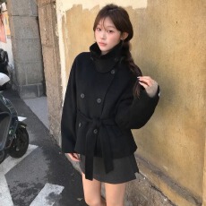 批发已出货尺码更新<b class='q'>韩国</b>chic秋冬新款韩系立领系腰带排扣毛呢<b class='q'>短外套</b>