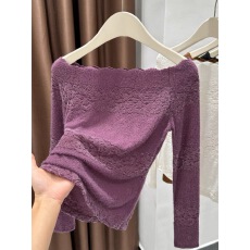 批发紫色纯欲韵味露锁骨磨毛蕾丝衫<b class='q'>长袖</b>套头秋冬爆款上衣时尚洋气衣服