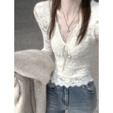 批发秋冬加绒加厚磨毛蕾丝打底衫女春秋叠穿皮草内搭小衫独特漂亮上衣