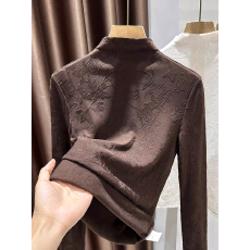 批发美拉德咖色提花针织长袖<b class='q'>打底衫</b>女半<b class='q'>高领</b>内搭T恤修身显瘦上衣