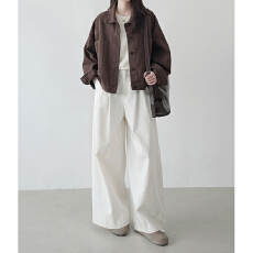 批发2025秋新款高腰直筒裤女宽松显瘦休闲阔腿长裤子设计感女士简约