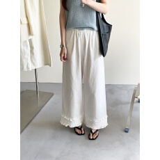 批发张<b class='q'>贝贝</b>ibell清甜浪漫木耳边直筒休闲裤女俏皮灵动高腰阔腿小白裤