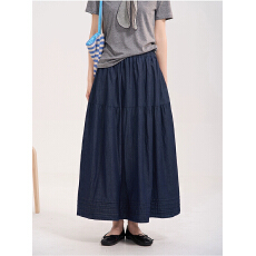 批发2026新款复古深蓝色压褶牛仔半身裙女春<b class='q'>百搭</b>中长裙