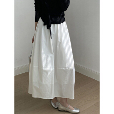 批发白色花苞半身裙女2026春韩系<b class='q'>百搭</b>慵懒风松紧高腰中长款a字蓬蓬裙