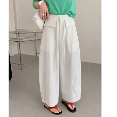 批发2026年春夏新款高腰简约<b class='q'>休闲裤</b>显瘦水洗棉百搭宽松白色弯刀裤