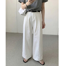 批发2026春日新品法式高腰中缝明线阔腿翻边裤毛边直筒裤