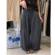 批发2026春款法式慵懒洗水棉宽腿阔腿裤高腰显瘦休闲百搭<b class='q'>长裤</b>女