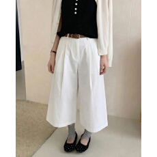 批发韩系休闲风高腰直筒腰带八分裤女2026春新款宽松显瘦百搭阔腿<b class='q'>长裤</b>