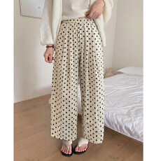 批发米白色波点阔腿裤<b class='q'>女</b>2026夏季薄款垂感高腰显瘦休闲裤<b class='q'>女</b>