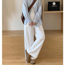 批发韩版简约高腰白色阔腿裤女2026<b class='q'>春</b>秋宽松垂感直筒休闲长裤
