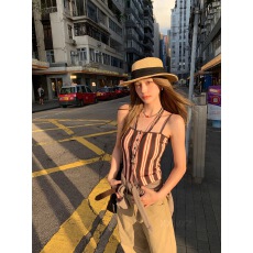 批发韩国东大门夏季新款通勤休闲减龄<b class='q'>街头</b>宽松型百搭撞色竖条背心吊带