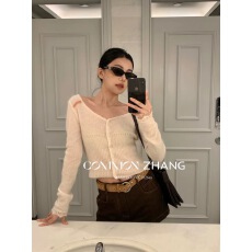 批发CZ ZHANG早春甜美撞色羊毛针织<b class='q'>开衫</b>女亲肤羊驼绒毛衣打底衫