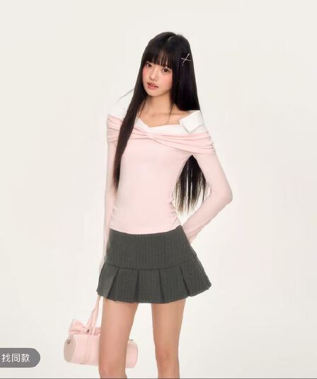 weekend hub 디자인 센스 나비 매듭 비틀림 패치워크 비스듬한 어깨 의류 프랑스식 고유 한 페이크 레이어드 긴팔 여성
