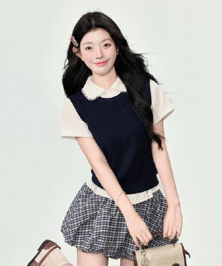 어리석은 ~보다 달콤한 sweety miu 부서 학원 스타일 세트 여성 여름 작은 키 polo 셔츠 베스트 미니 스커트 3종 세트