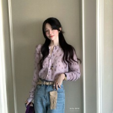 批发DARA ROSE-紫色碎花超可爱的马海毛针织<b class='q'>开衫</b>S07529