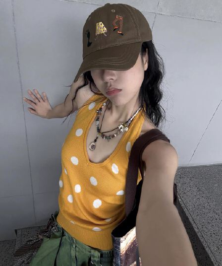 placeorder 웨이브 어린이 소다 주황색 도트 무늬 몸매 가꾸기 행침 목 민소매 아세트산 양모 조끼 맨위 여름