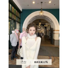 批发JMSHOP 冬日雪光 假两件麻花羊毛针织衫女秋冬环保<b class='q'>皮草</b>毛领两件套