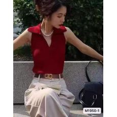 批发韩系ootd翻领小V2026春夏新polo无袖净色甜辣妹针织ins潮时尚东大