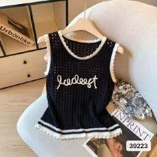 批发时尚镂空2026<b class='q'>春</b>夏新撞色格子透视无袖背心针织韩系ootd字母ins潮M