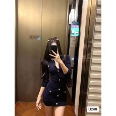 批发韩系V领小香风针织连衣<b class='q'>裙</b>显瘦收腰2025春夏新ins潮chic时尚钮扣酷