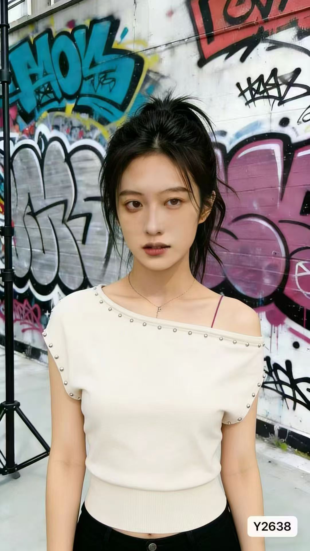 차가운 핫걸 버튼 못 오프숄더 민소매 니트 맨위 조끼 개성 패션 2026 봄 아모이 ins 트렌디 ootdk