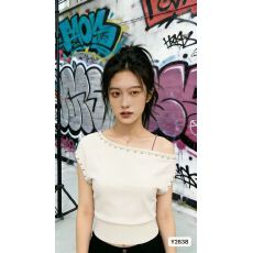 批发酷辣妹钮钉一字肩<b class='q'>无袖</b>针织<b class='q'>上衣</b>背心个性时尚2026春夏新ins潮ootdK