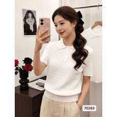 批发甜辣妹翻领polo纯色三纽扣扭纹针织短袖上衣<b class='q'>文艺</b>2026春夏新ins潮T