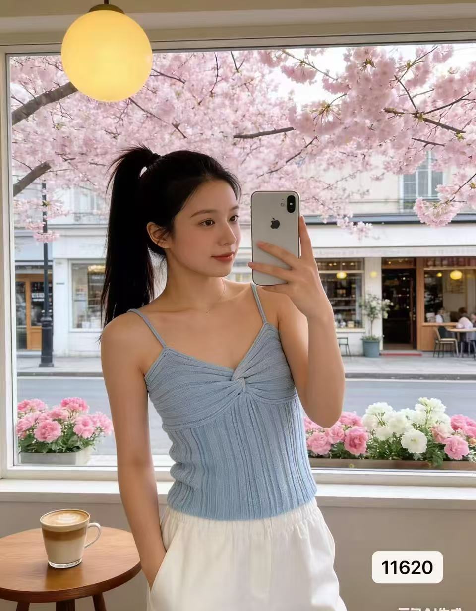 패션 외국 가스 쇼트 스타일 얇은 벨트 V넥 니트 시스루 2026 봄 아모이 홀로우 아웃 조끼 ins 트렌디 ootd 슬림해 보이는 짧은