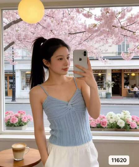 패션 외국 가스 쇼트 스타일 얇은 벨트 V넥 니트 시스루 2026 봄 아모이 홀로우 아웃 조끼 ins 트렌디 ootd 슬림해 보이는 짧은