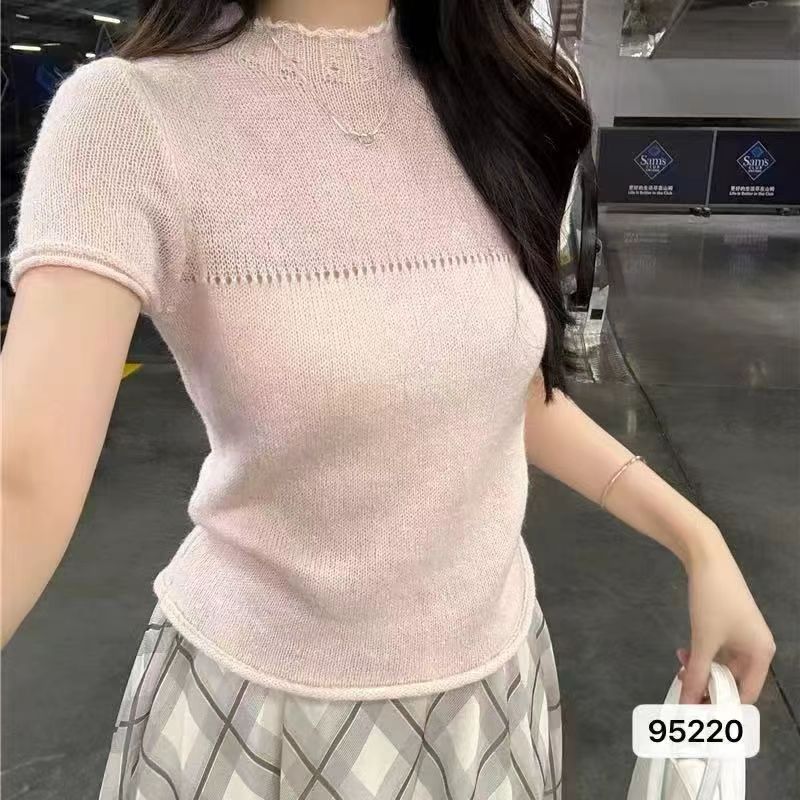 달콤한 자매 귀여운 외국 가스 다용도 몸매 가꾸기 패치워크 만나는 반하이넥 반팔 2026 봄 아모이 ins 트렌디 니트 켜기 y