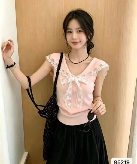 달콤함 레이스 조각 니트 선원 칼라 귀여운 연령 감소 2026 봄 아모이 ins 트렌디 한일 ootd 학생 소녀 k