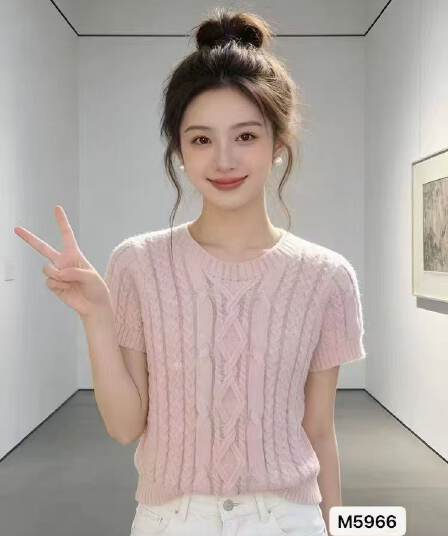 한 부서 신선함 라운드 넥 꽈배기 홀로우 아웃 니트 풀오버 반팔 맨위 2026 봄 아모이 ins 트렌디 분말 소녀 수 있습니다. a