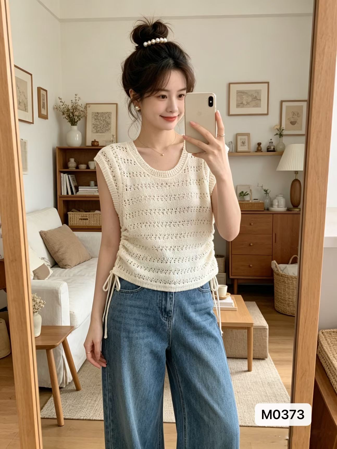 패션 라운드 넥 홀로우 아웃 니트 펌프 로프 디자인 디스플레이 얇고 작은 날다 소매 맨위 시스루 2026 아모이 ins 트렌디 한일 o