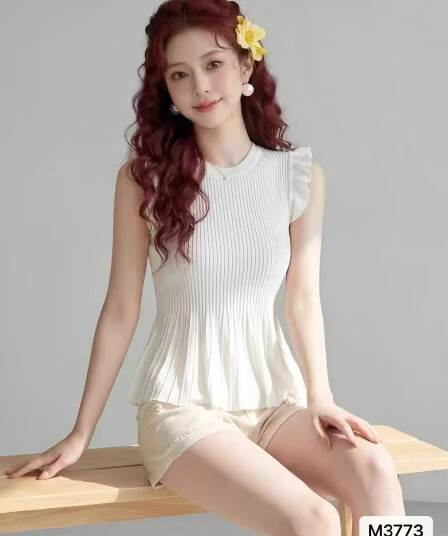 프랑스식 순수한 욕망 바람 라운드 넥 프릴 허리 수축 슬림해 보이는 니트 조끼 풀오버 맨위 2026 여름 가을 새로운 ins 트렌디 t