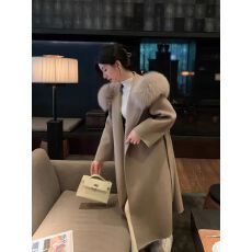 批发雪后初霁2025新款毛呢外套狐狸毛领连帽长款双面呢羊绒大衣女<b class='q'>秋</b>冬