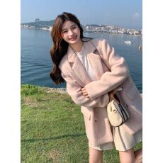 批发浅粉色韩系小香风毛呢<b class='q'>西装外套</b>女2025冬季新款高级感时尚气质上衣