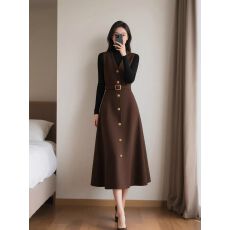 批发秋冬装新款<b class='q'>女装</b>时尚复古气质高端背心裙子通勤中长款洋气连衣裙<b class='q'>ol</b>