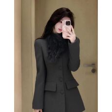 批发老钱风韩系小香风名媛气质<b class='q'>大</b>衣高级感深灰色毛领毛呢短款外套女冬