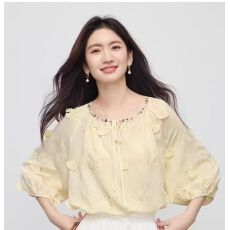 批发熙世界轻民族风立体蝴蝶刺绣衬衫<b class='q'>女</b>2026初春<b class='q'>新款</b>设计感七分袖上衣