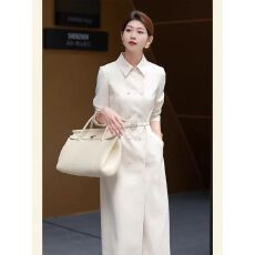 批发轻熟风白色<b class='q'>双排扣</b>收腰<b class='q'>西装</b>连衣裙女2026年春季新款高级感定制长裙